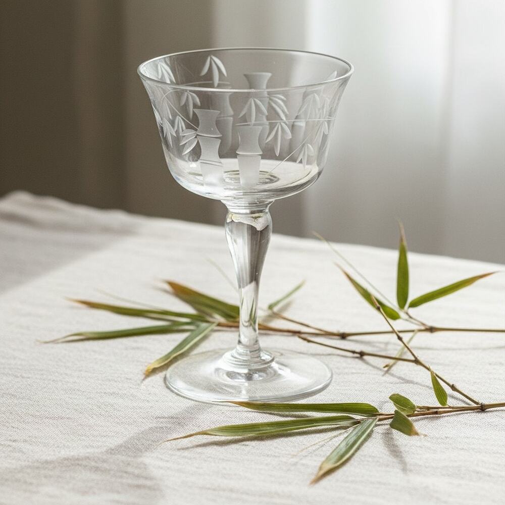 11 Sasaki Noritake Bamboo Etched Crystal Cordial Liqueur Dessert Glasses Set-MCM